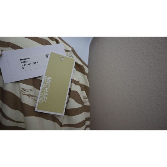 Michael Kors Women's Sz S Khaki Zebra Print Tie Front Tankini Swimsuit Top $102+ - Picture 5 of 16